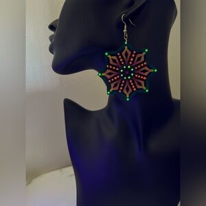 Multicolor Glow in the Dark Handpainted wood Earrings